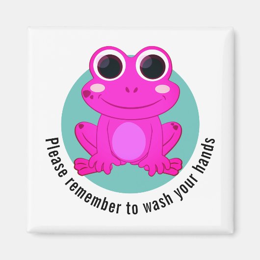 カスタム手を洗うキッズピンクフロッグ マグネット (正面)