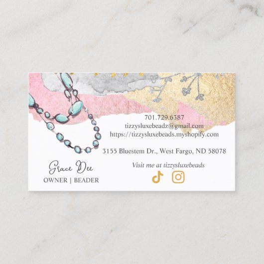 カスタム手作りエレガントビーズジュエリーV2 R1ブシ 名刺 (裏面)