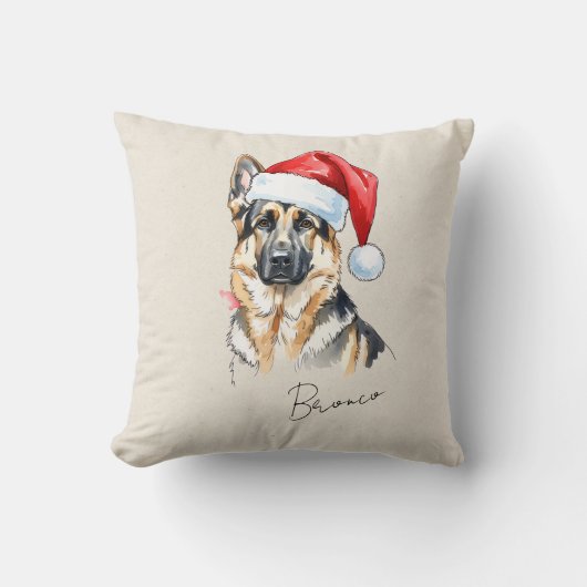 カスタム手描きクリスマスドイツ羊飼い犬 クッション (正面)