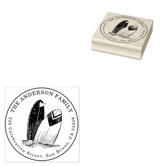 カスタム手描きサーフボードラウンド差出人住所 ラバースタンプ (押印)