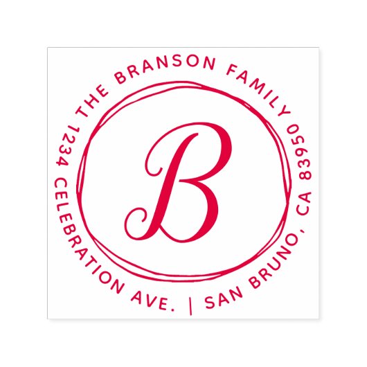 カスタム手描き円イニシャル差出人住所 セルフインキングスタンプ (デザイン)