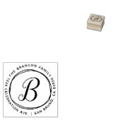 カスタム手描き円イニシャル差出人住所 ラバースタンプ (押印)