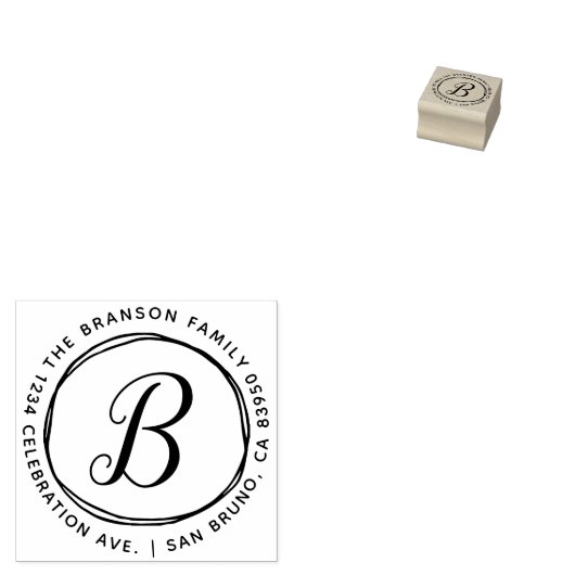 カスタム手描き円イニシャル差出人住所 ラバースタンプ (押印)