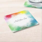 カスタム手書きスクリプカラフルトモダンテンプレート スクエアペーパーコースター (アングル)