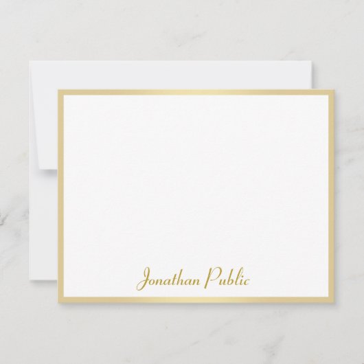 カスタム手書きスクリプト文字テンプレート金ゴールド ノートカード (正面)