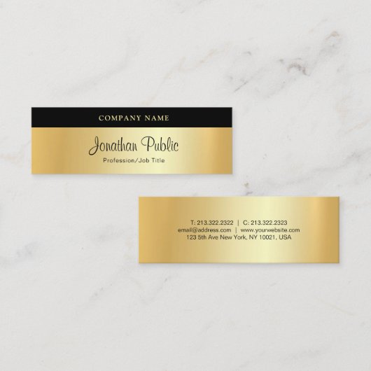 カスタム手書きスクリプモダントエレガント金ゴールド スキニー名刺 (正面/裏面)