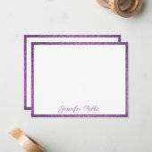 カスタム手書きテンプレートスクリプトパープルグリッター ノートカード (正面/裏面インサイチュ)
