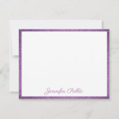 カスタム手書きテンプレートスクリプトパープルグリッター ノートカード (裏面)