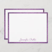 カスタム手書きテンプレートスクリプトパープルグリッター ノートカード (正面/裏面)