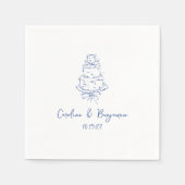 カスタム手書きフランスのブルードードル結婚ズケーキ スタンダードカクテルナプキン (正面)