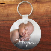カスタム手書き名かわいらしベビー写真 キーホルダー (正面)