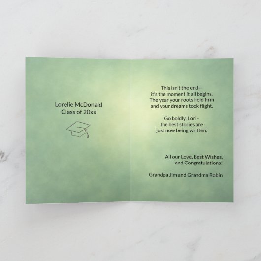 カスタム折り畳み卒業カード雌赤毛 サンキューカード (内部)