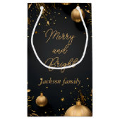 カスタム抱き枕とクリスマスラックスブラック&金ゴールド スモールペーパーバッグ (裏面)