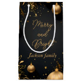 カスタム抱き枕とクリスマスラックスブラック&金ゴールド スモールペーパーバッグ (正面)