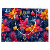 カスタム抱き枕フローラ付きクリスマス大鮮やか ラージペーパーバッグ (裏面)