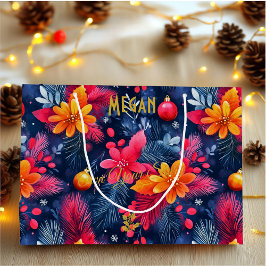 カスタム抱き枕フローラ付きクリスマス大鮮やか ラージペーパーバッグ