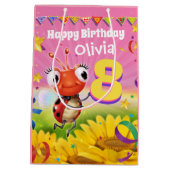 カスタム抱き枕-女の子の8歳の誕生日-ラディバグ ミディアムペーパーバッグ (裏面)