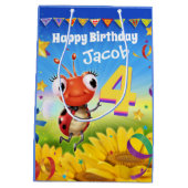 カスタム抱き枕:男の子の4歳の誕生日 ミディアムペーパーバッグ (裏面)