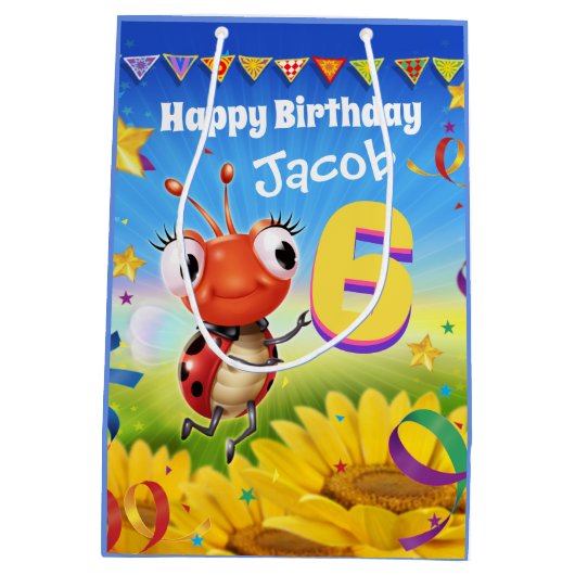 カスタム抱き枕（男の子の6歳の誕生日） ミディアムペーパーバッグ (裏面)