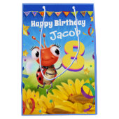 カスタム抱き枕:男の子の8歳の誕生日-ラディバグ ミディアムペーパーバッグ (正面)