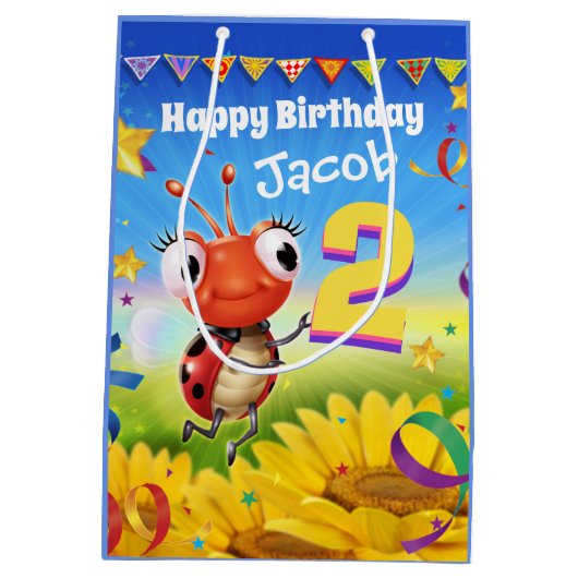 カスタム抱き枕（男の子2歳の誕生日） ミディアムペーパーバッグ (裏面)