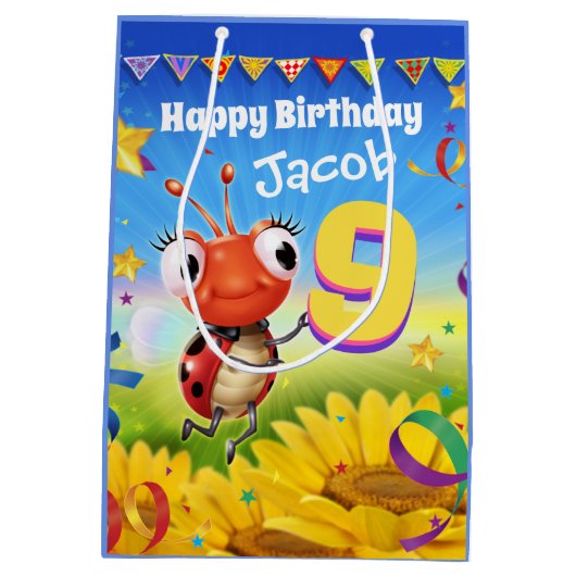 カスタム抱き枕:男の子9歳の誕生日 ミディアムペーパーバッグ (裏面)