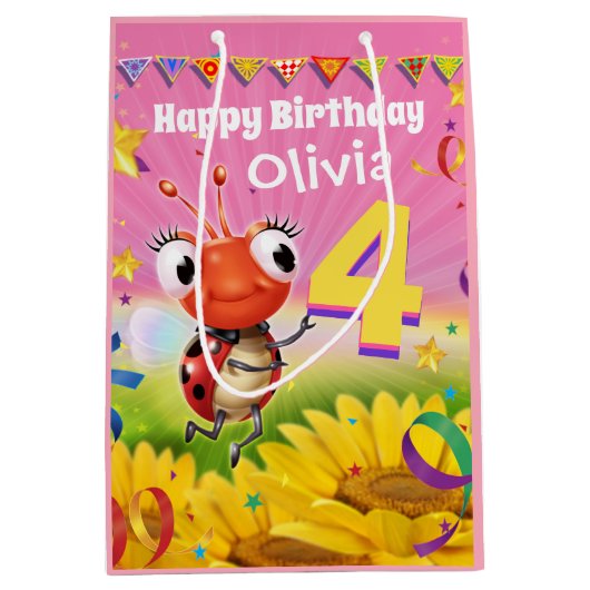 カスタム抱き枕（4歳の誕生日） ミディアムペーパーバッグ (正面)