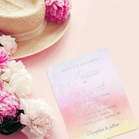 カスタム抽象芸術トレンディーモダンパステル結婚ズ 箔招待状