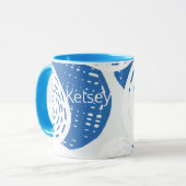カスタム抽象芸術ブルーと白の円ループ マグカップ (正面左)