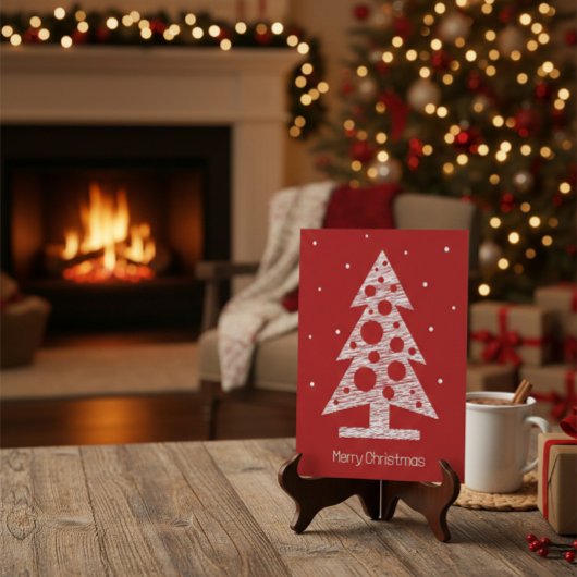 カスタム抽象芸術ラインアートツリー付きクリスマスカード シーズンカード