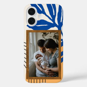 カスタム抽象芸術植物青 iPhone 16ケース