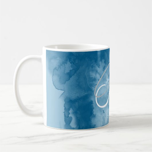 カスタム抽象芸術藍青しぼりモノグラム名 コーヒーマグカップ (左)
