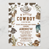 カスタム招待状小さなカウボーイベビーシャワー 招待状 (正面/裏面)