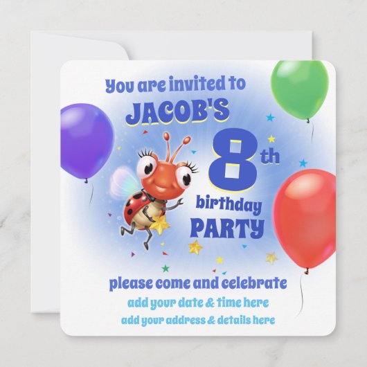 カスタム招待状男の子8歳 招待状 (裏面)