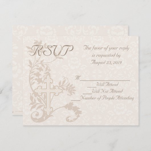 カスタム招待状 クロス フローリッシュ ウェディング RSVP カード (正面/裏面)