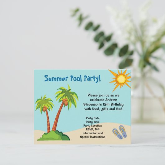カスタム招待状、サマープールパーティーテーマまたは 招待状 (スタンド正面)