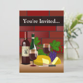 カスタム招待状、ワイン、チーズテーブルのシーン 招待状 (スタンド正面)