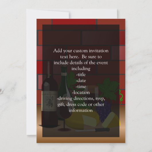 カスタム招待状、ワイン、チーズテーブルのシーン 招待状 (裏面)