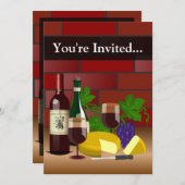 カスタム招待状、ワイン、チーズテーブルのシーン 招待状 (正面/裏面)