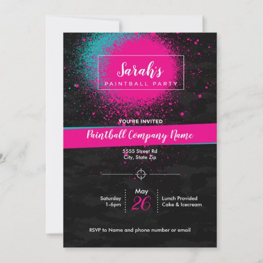 カスタム招待状:女の子のペイントボールパーティー 招待状 (正面)