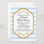 カスタム招待状、金ゴールド、ブルーストライプ 招待状 (正面/裏面)