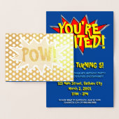 「カスタム捕虜!」 スーパーヒーロー誕生日パーティー招待状 箔カード (ディスプレー)