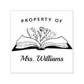 カスタム教師名 開いた本 花 セルフインキングスタンプ (デザイン)