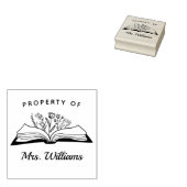 カスタム教師名 開いた本 花 ラバースタンプ (押印)