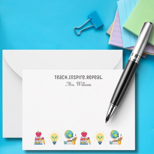カスタム教師感謝ギフト -Teach Inspire Repeat ノートカード