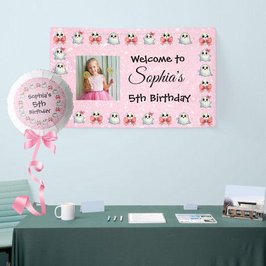 カスタム文字かわいい幽霊テーマ子供の誕生日 横断幕