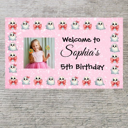 カスタム文字かわいい幽霊テーマ子供の誕生日 横断幕