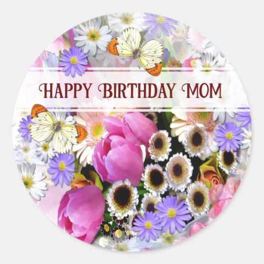 カスタム文字かわいらし春ブーケ ラウンドシール (正面)
