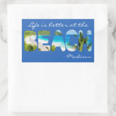 カスタム文字とカラービーチ 長方形シール (バッグ)