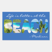 カスタム文字とカラービーチ 長方形シール (正面)